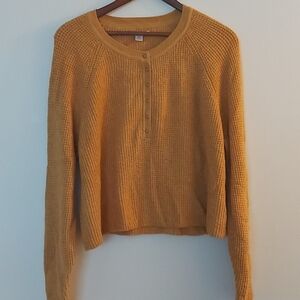 NWT American Eagle Mustard Ribbed Henley Sweater Size Medium